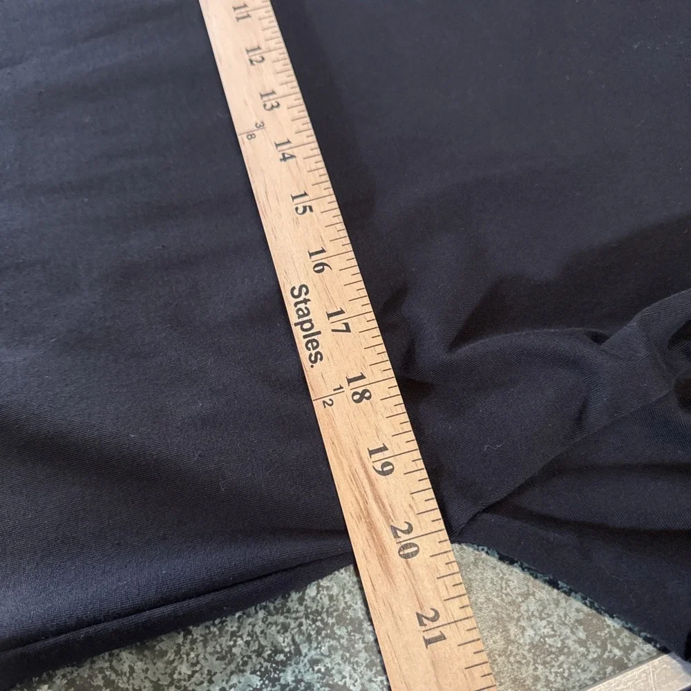 Eileen Fisher Black Organic Cotton Spandex Midi Dress Minimalist Boxy Pockets PM